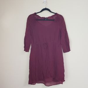 Lucky brand dark red midi dress with lace sleeves cinched waist size medium